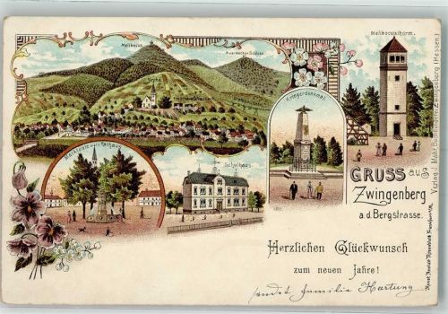 Zwingenberg 1899 Melocuisturm Kriegerdenkmal Marktplatz Rathaus
