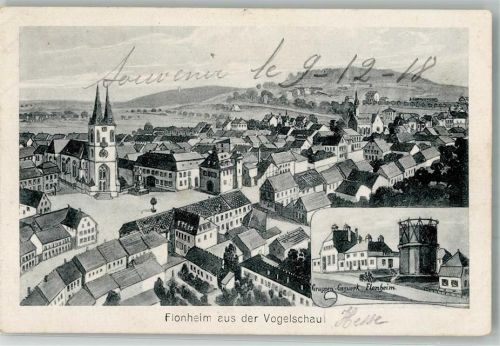 Flonheim 1918 Vogelschau Gruppen-Gaswerk