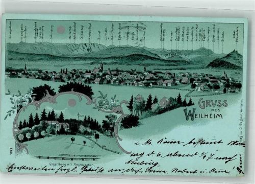Weilheim 1908 Gögerlberg Gasthaus Alpengebirgskette
