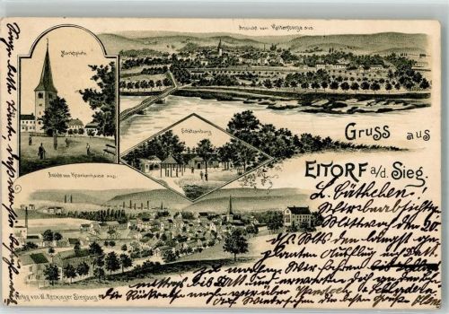 Eitorf 1898 Lithographie Bahnpost Köln Frankfurt Zug 640 18.7.98 Schützenburg