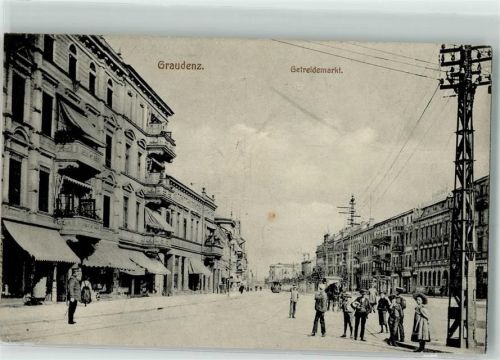 Graudenz 1916 Getreidemarkt Straßenbahn