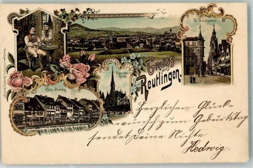 Reutlingen 1897 Klein Venedig Catharien-Kirche Obere Wilhelmsstraße Rosen