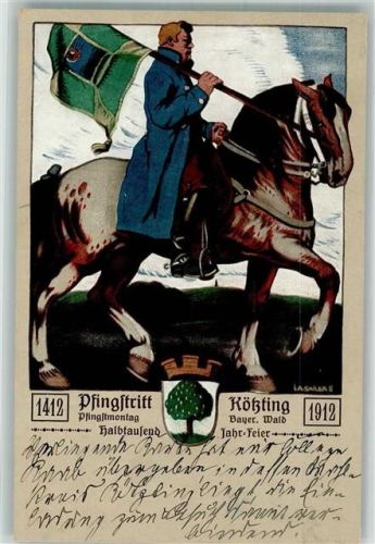 Kötzing 1912 500 Jahrfeier 1912 Pfingstritt Pferd Reiter u. Fahnenträger von Sailer