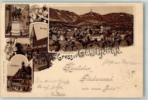 Geislingen 1898 Rathaus Kaiser Wilhelm-Denkmal Kirche Verlag Ottmar Zieher-München