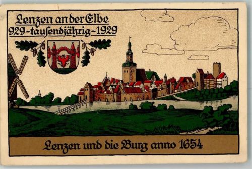 Lenzen 1929 Tausendjahrfeier 1920 Lenzen und die Burg anno 1654 Stadtwappen