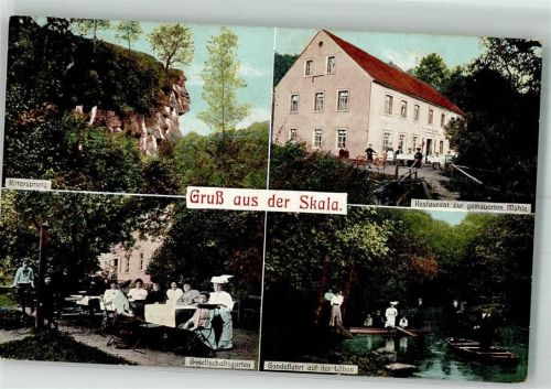 Löbau 1908 Skala Rittersprung Gasthaus zur gemauerten Mühle Gesellschaftsgarten Gondelteich Ort lt. Stempel