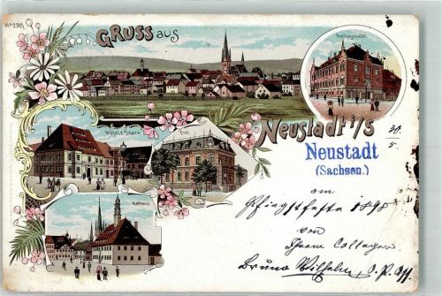 Neustadt 1898 Lithographie Hotel zum Stern Rathaus Post Amtsgericht
