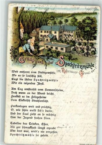 01734 O8222 Rabenauer Grund 1897 Gebrauchsspuren Vorläufer Spechtritzmühle Zwerge Gedicht Lithographie