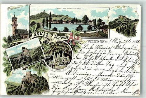 Weilheim 1898 Schwäbische Alb Teck-Turm Burg Reussenstein Wielandstein