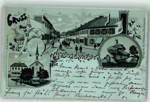 95643 W8593 Tirschenreuth 1899 Lithographie / Mondschein Engel Kaufhaus