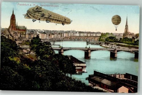 Frankfurt Luftschiff + Ballon über der Stadt
