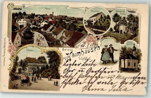 Haimhausen 1899 Badeanstalt Schloß Maria-Bründl Trachten Litho