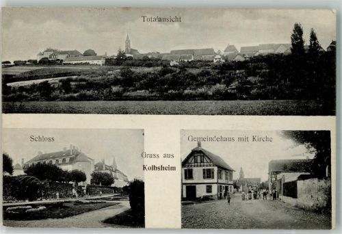 Kolbsheim 1915 Schoss Gemeidehaus mit Kirche Bayr. Fussart Battr. 371
