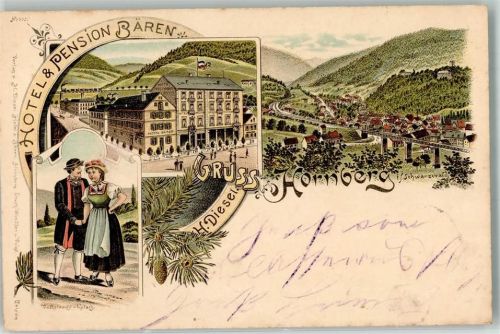 Hornberg 1903 Hotel Bären Volkstrachtenpaar Eisenbahnviadukt