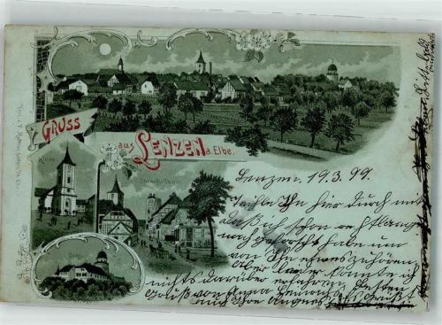 Lenzen 1899 Burg Stumpfer Turm Kirche Mondschein