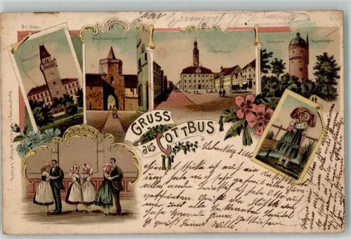 Cottbus 1898 Alte Festungsmauer Rathaus Kottbuser Wasserturm Tracht