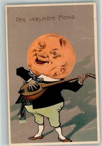 1907 Verlag PFB Der verliebte Mond vermenschlicht mit einer Laute