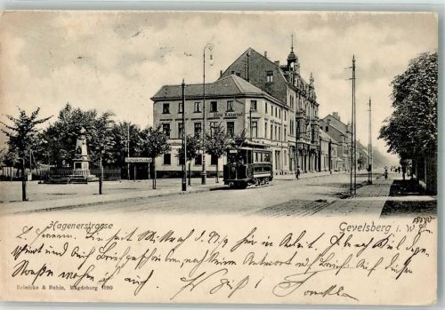 Gevelsberg 1905 Hagenerstraße Hotel Kaiserhof Straßenbahn Kriegerdenkmal