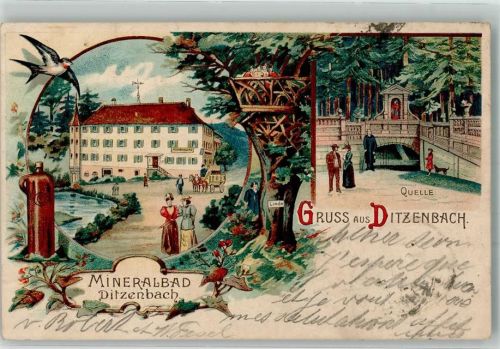 Bad Ditzenbach 1904 Mineralbad Quelle Postkutsche