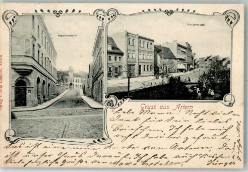 06556 O4730 Artern /Unstrut 1902 - Magdalenenstraße Leipzigerstraße Bahnpost Sangerhausen-Erfurt Zug 611