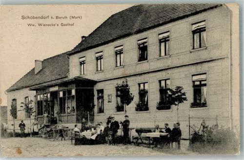 Schöbendorf 1909 Foto AK Gasthaus Wienecke Fahrrad Hund