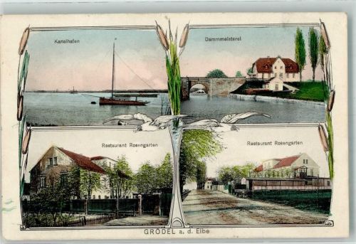 Grödel 1908 Kanalhafen Dammmeisterei Gasthaus Rosengarten