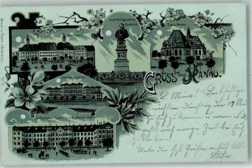 Hanau 1898 Infanterie Kaserne Paradeplatz Ulanen-Kaserne Marktplatz Graf Philipp Ludwig-Denkmal
