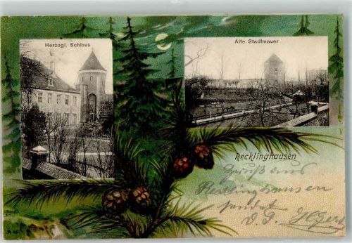 Recklinghausen 1900 Tannenzapfen Herzogl. Schloß Alte Stadtmauer sign. KAS