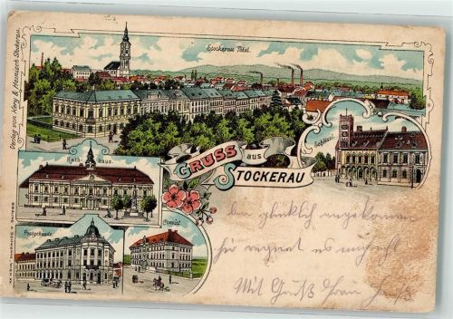 Stockerau Rathaus Schlössl Postgebäude Convict Lithographie