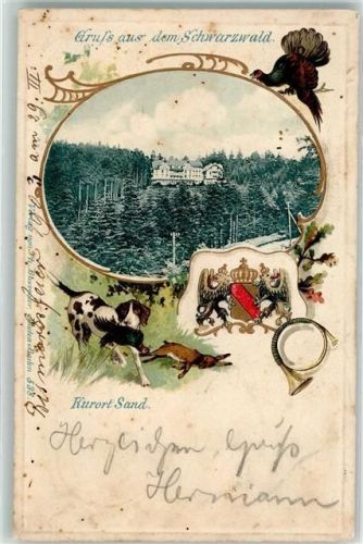 Sand 1903 Ritterort Sand Jagdhund Hase Fasan Auerhahn Jagdhorn