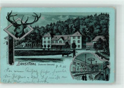 Ernstthal 1906 Hirschkopf Wildschwein Jäger Gasthaus Zum Prinzen Ernst Speisesaal