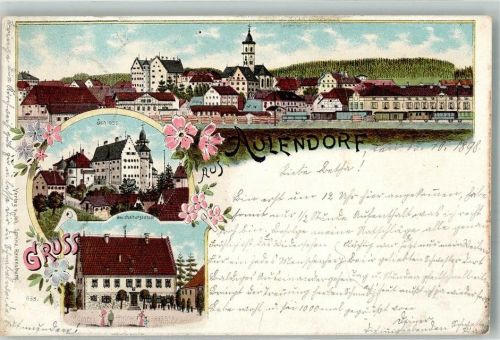 Aulendorf 1898 Haushaltungsschule Schlos Pfarrkirche Bahnhof