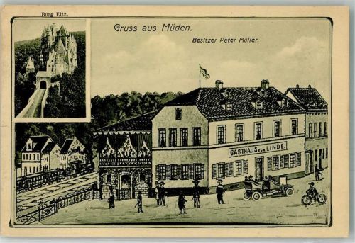 Müden Gasthaus zur Linde Burg Eltz Oldtimer Fahrrad Eisenbahn