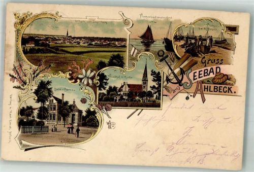Seebad Ahlbeck 1897 Bade-Büro Friedhof Kirche Fischer Fischerboot Anker