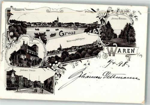Waren 1898 Verläufer Druck um 1890 Georgenkirche Güstrower Straße Blick auf Tiefwaren