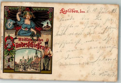 Lutherstadt Eisleben 1899 Lithographie 18. Mitteldeutsches Bundesschießen