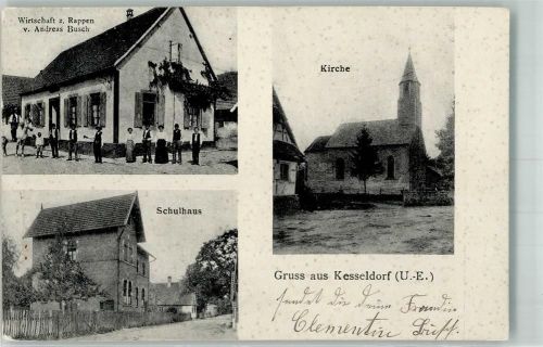 Kesseldorf 1915 Kirche Gasthaus zu Rappen Schule Feldpost WK I Zensur