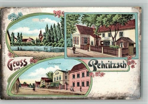 04838 O7281 Pehritzsch 1912 BOAKC Lithographie Gasthaus Pehritzsch Dorfstrasse Dorfteich