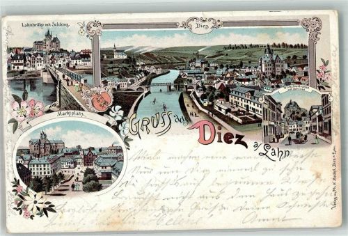 Diez 1898 Lahnbtücke Schloss Marktplatz Wilhelmstrasse