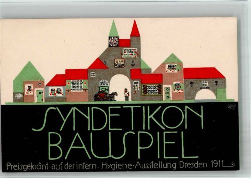 Dresden 1911 sign. August Hajduk Syndetikon Bauspiel Spielzeug Hygiene Ausstellung