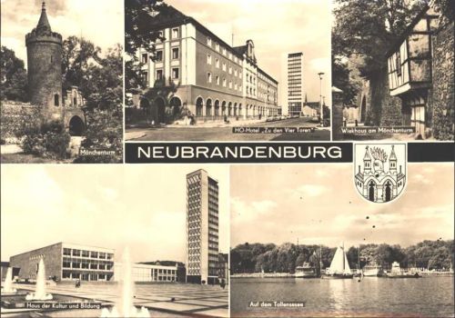 Neubrandenburg 1969 HO Hotel "zu den vier Toren" Mönchenturm Haus der Kultur, KEINE AK, ca. 21x 14,5 cm; Eckknick