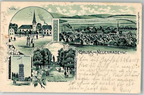Neuenrade 1901 Lithographie Kirche Aussichtsturm Wall m. Kaiserdenkmal