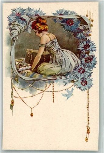 Schmuck Kornblumen sign. G.M. Serie 75-5 Perlen Edelsteine