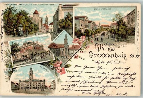 Großenhain 1897 Poststraße Postgebäude Bahnhofstraße Rathaus