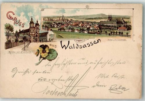 Waldsassen 1907 Kirche Pfarrhaus Primeln