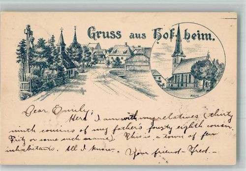 Hofheim 1897 Vorläufer Druck um 1890 Dorfstraße Dorfkirche