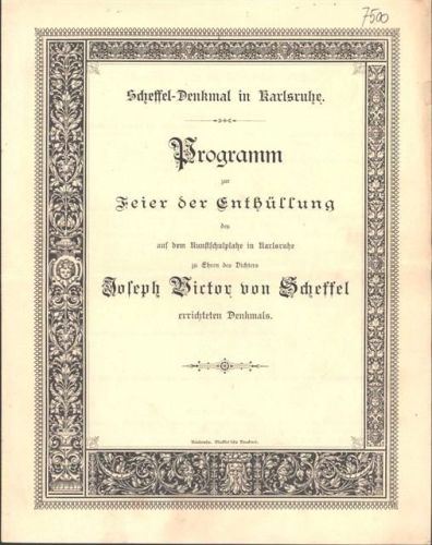 Karlsruhe Scheffel Denkmal Programm Feier der Enthüllung 1892