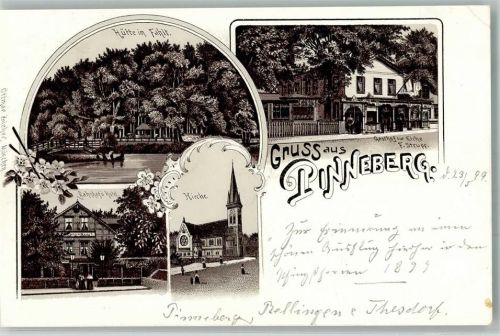 Pinneberg 1899 Ottmar Zieher Hütte Fahlt Bahnhofs Hotel Kirche Gasthaus zur Eiche