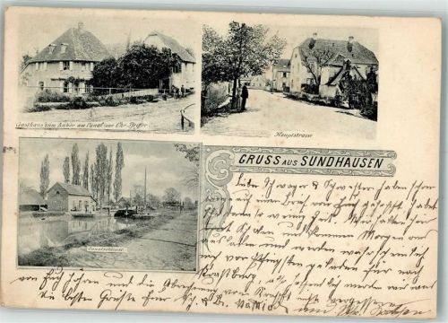 Sundhouse 1903 Gasthaus zum Anker Kanalschleuse Hauptstrasse Bahnpost Strassburg-