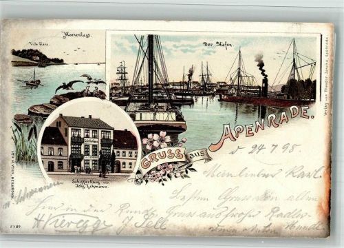 Apenrade Hafen Schifferhaus Lehemann Marienlust Bahnpost Lithographie